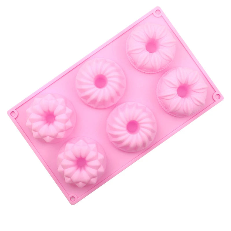 Moule Silicone 6 Cavités 🎂 | Fleur, Spirale &amp; Tour – Rose ou Bleu – Pâtisserie &amp; Savon
