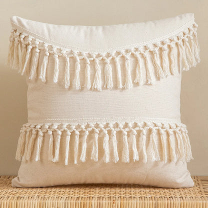Housse de Coussin Boho Marocaine 🌿 | Touffetée &amp; Pompons – 2 Tailles – Déco Canapé