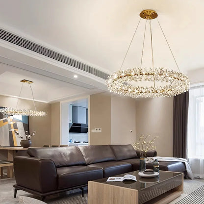 Lustre Fleur Cristal K9 LED – Suspension Luxe Nordique, Dia 40 à 100cm | Crystal Flower Chandelier