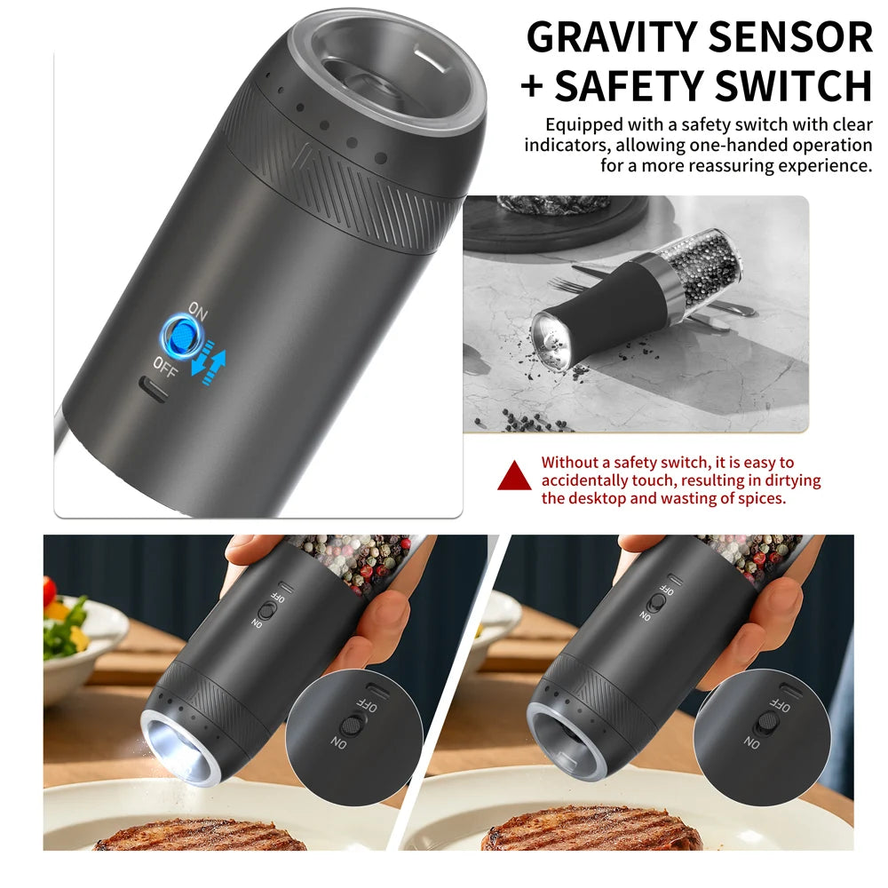 Electric Salt &amp; Pepper Grinder – Integrated LED, Automatic Gravity, Rechargeable – 1 or 2 pieces