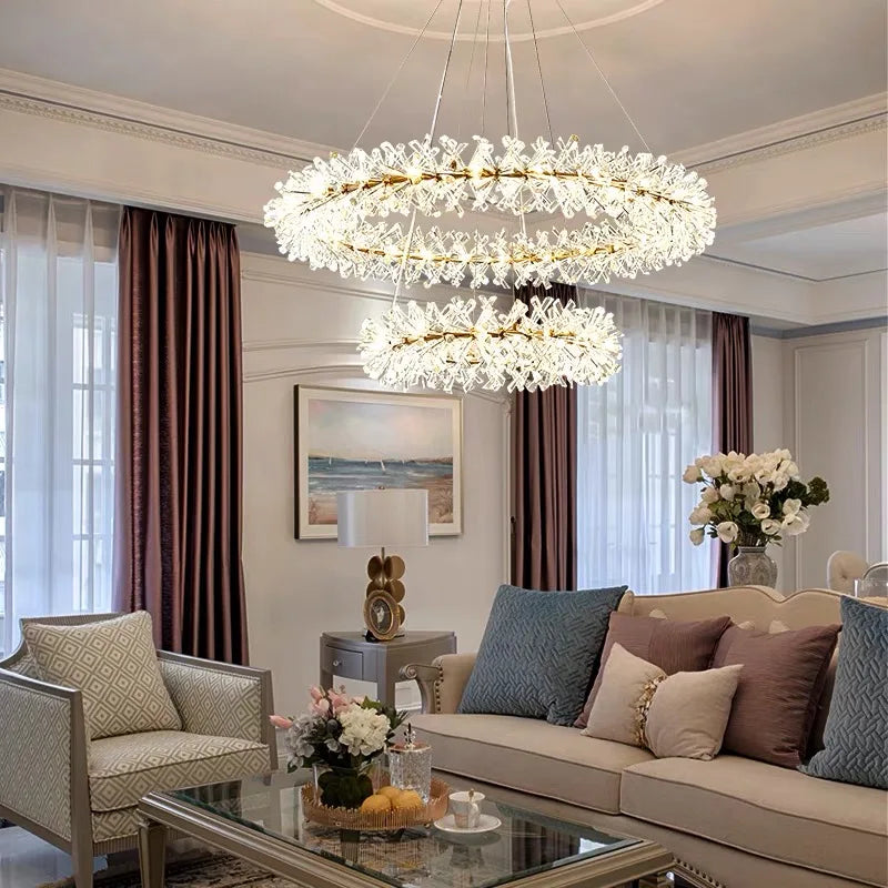 Lustre Fleur Cristal K9 LED – Suspension Luxe Nordique, Dia 40 à 100cm | Crystal Flower Chandelier