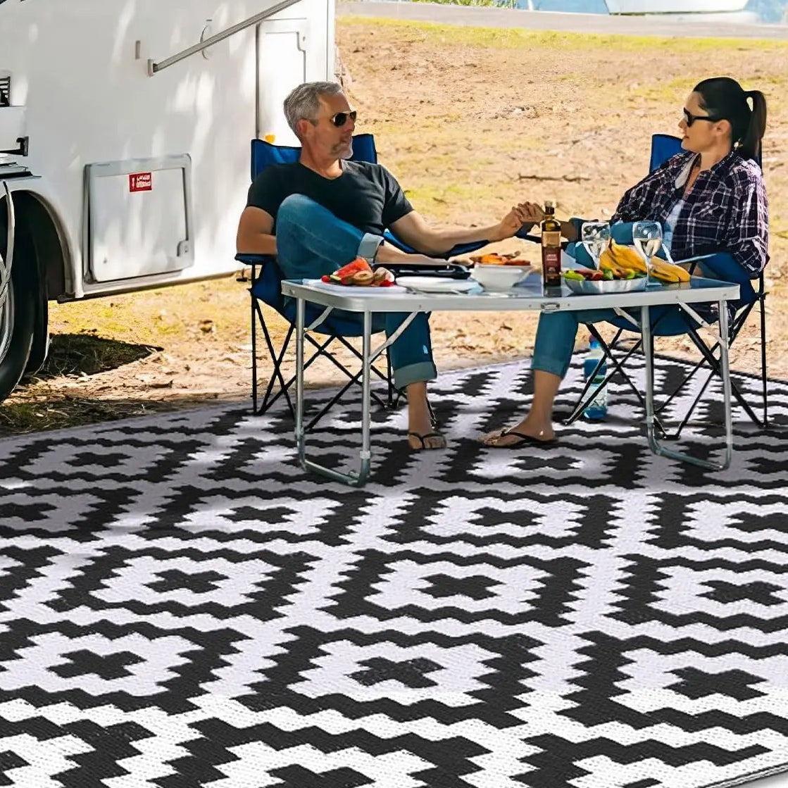 Tapis Extérieur Imperméable Réversible – Matière Recyclée – Terrasse, Balcon &amp; Pique-nique | 5 Tailles