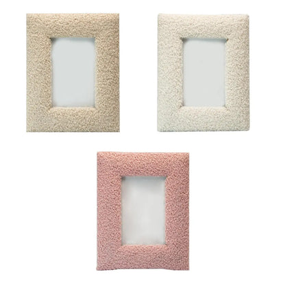 Cadre Photo Décoratif 🖼️ | Bois &amp; Peluche – Style Minimaliste – Poser ou Accrocher – 3 Coloris