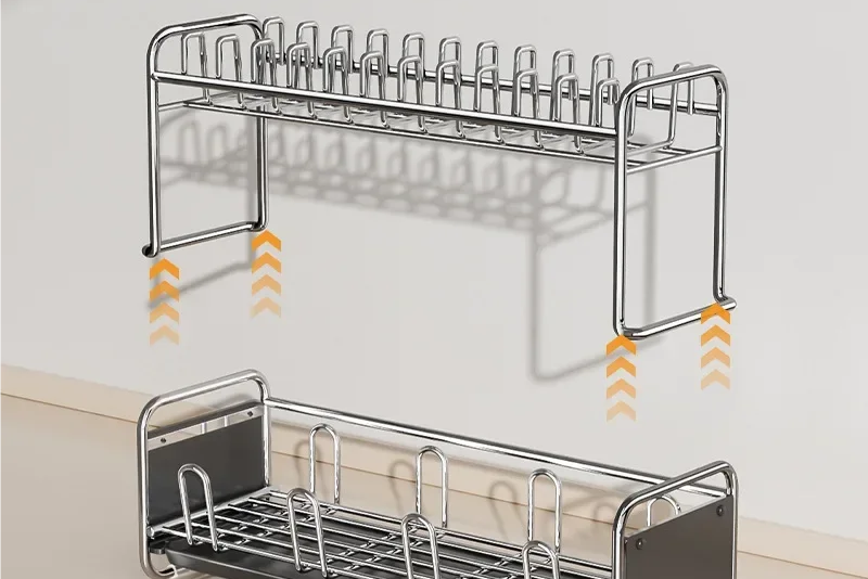 Égouttoir à Vaisselle avec Bac d’Égouttage – Antirouille – 1 ou 2 Niveaux – Gris &amp; Crème