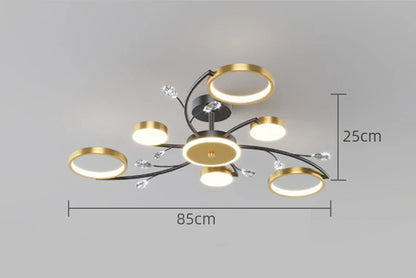 Lustre Plafonnier LED Doré Style Nordique – Dimmable Télécommande – 6, 8 ou 10 Lumières – Salon &amp; Hôtel