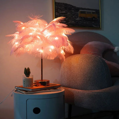 Lampe de Table Plumes LED – Touch Control &amp; Rechargeable – Déco Chambre &amp; Mariage