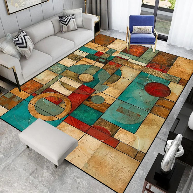 Tapis Géométrique Nordique – Lavable, Antidérapant, Style Scandinave
