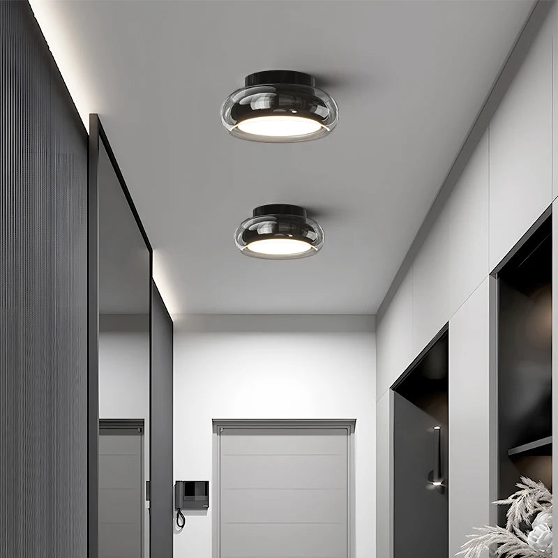 Plafonnier LED Nordique en Verre – Dimmable, Télécommande, Chrome ou Noir | Nordic Glass Ceiling Light