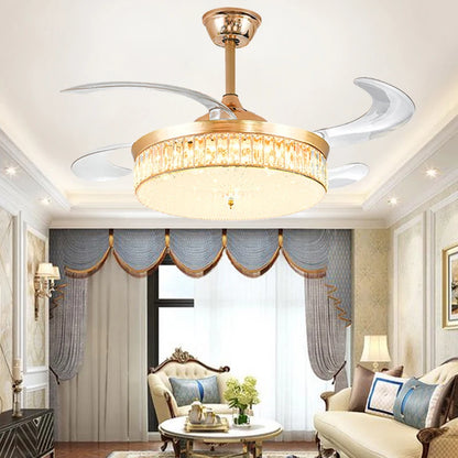 Ventilateur de Plafond LED Cristal &amp; Or – Télécommande, Dimmable, 3 Designs | Crystal Ceiling Fan