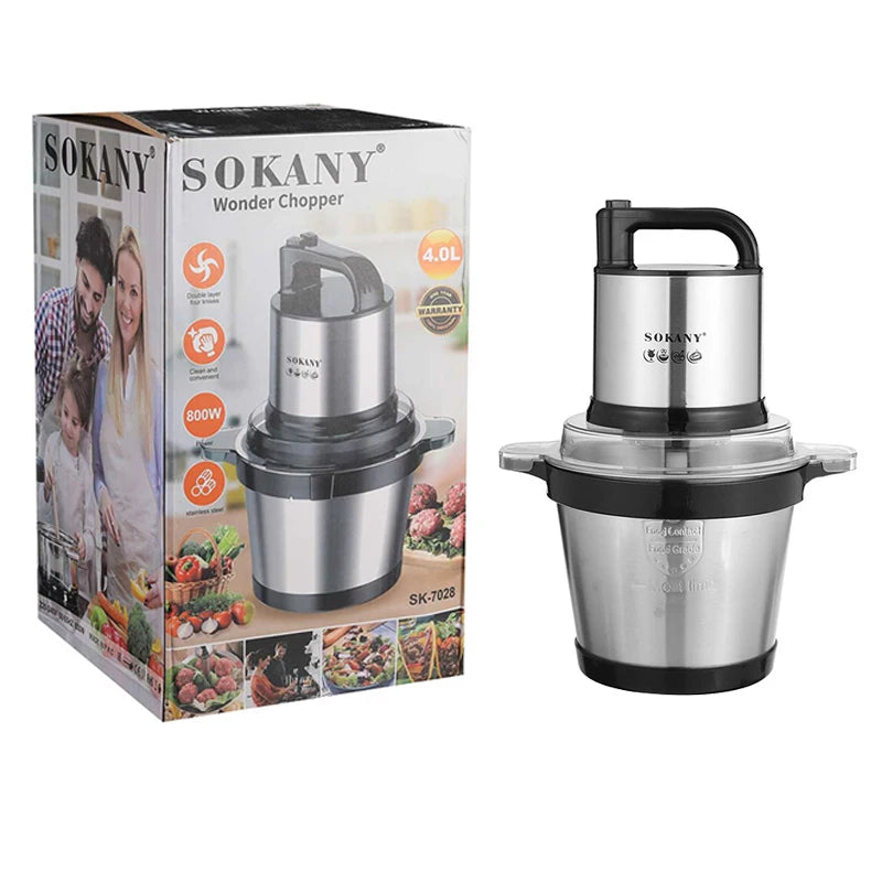 Hachoir à Viande Électrique 3 Vitesses – Inox, Mixeur Multifonction Légumes &amp; Viande, 2L