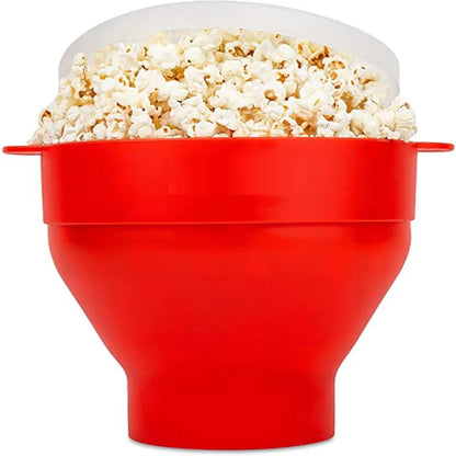 Bol à Popcorn en Silicone – Pliable, Alimentaire, Micro‑Ondes, avec Couvercle