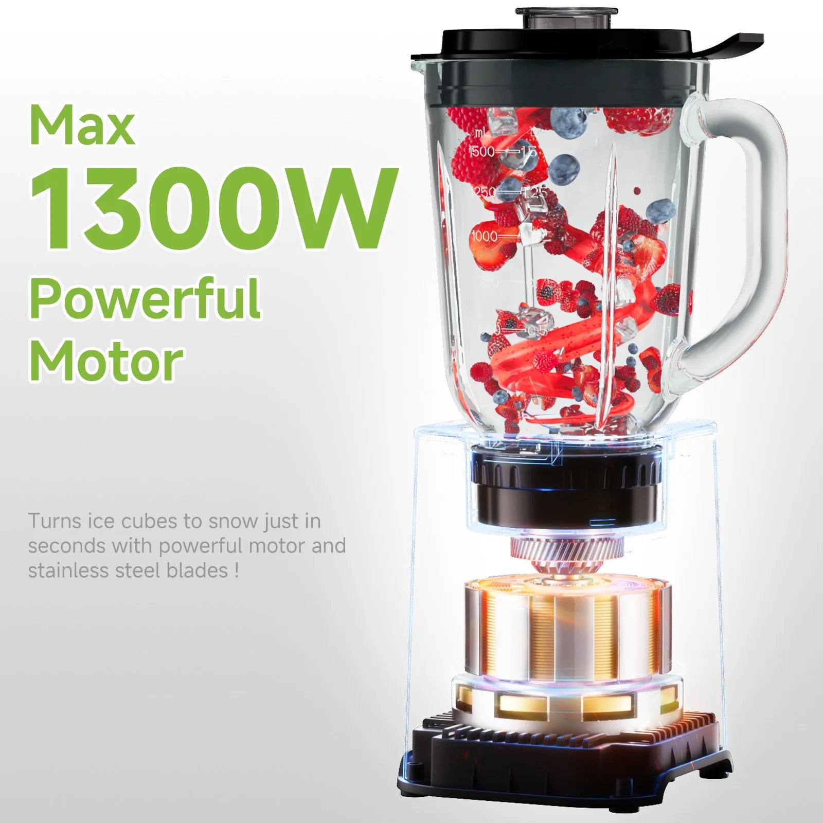BioloMix 3-in-1 Blender – 1300W Smoothie Maker, Personal Blender &amp; Multifunction Grinder