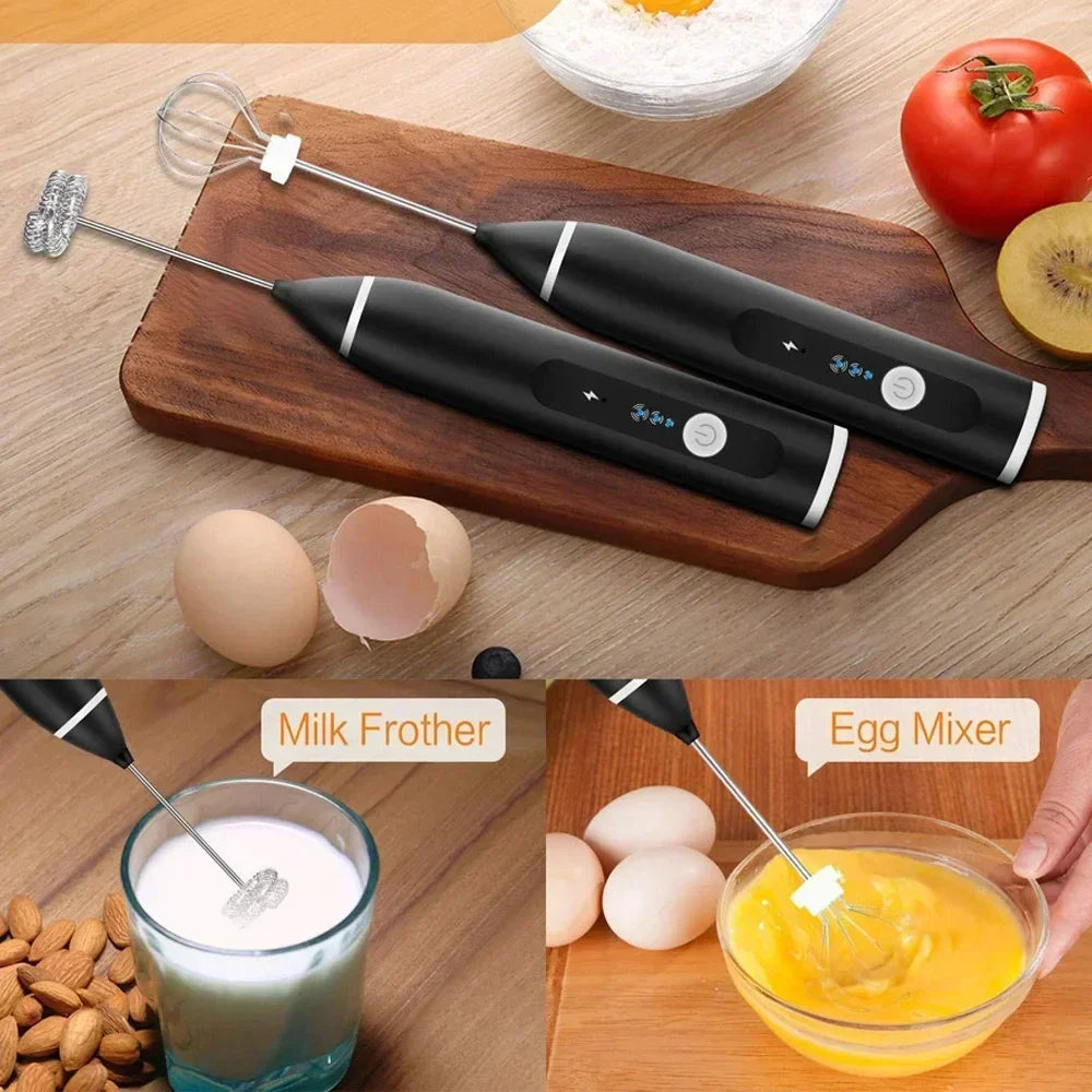 Mousseur à Lait Électrique USB – Mixeur à Main 3‑en‑1 pour Café &amp; Cappuccino