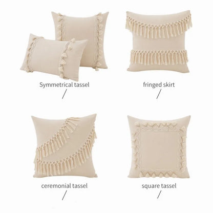Housse de Coussin Boho Marocaine 🌿 | Touffetée &amp; Pompons – 2 Tailles – Déco Canapé