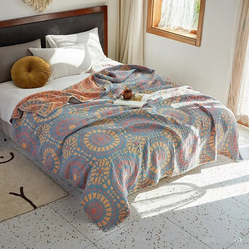 Jeté de Lit 100% Coton Muslin Jacquard – Motifs Floraux | Canapé &amp; Chambre
