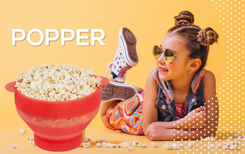 Bol à Popcorn en Silicone – Pliable, Alimentaire, Micro‑Ondes, avec Couvercle