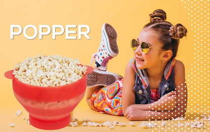 Bol à Popcorn en Silicone – Pliable, Alimentaire, Micro‑Ondes, avec Couvercle
