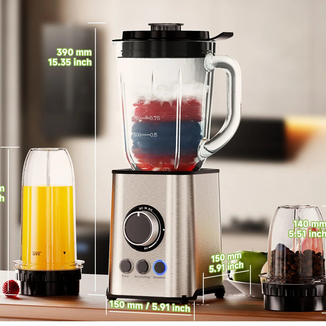 Blender BioloMix 3‑en‑1 – Smoothie Maker 1300W, Mixeur Personnel &amp; Moulin Multifonction