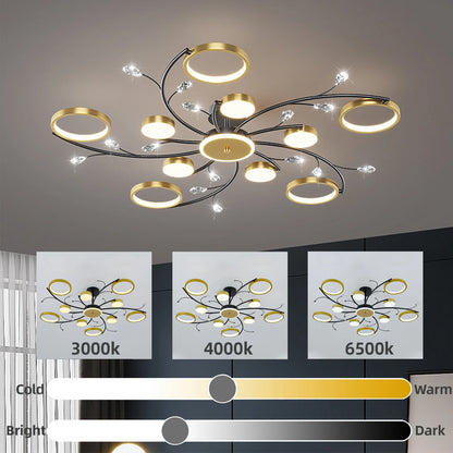 Lustre Plafonnier LED Doré Style Nordique – Dimmable Télécommande – 6, 8 ou 10 Lumières – Salon &amp; Hôtel