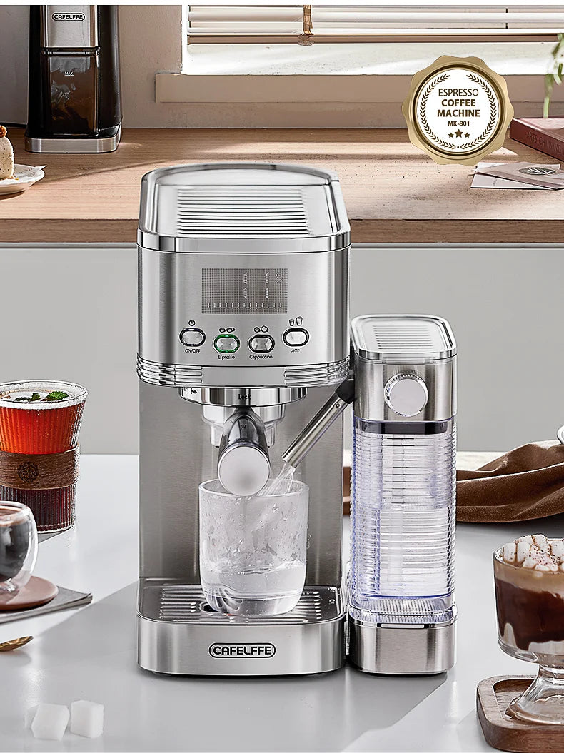 Machine à Café Expresso Automatique 20 Bars – Mousseur de Lait Intégré, Acier Inoxydable, Cappuccino &amp; Latte