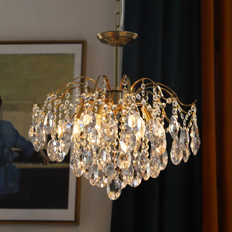 Lustre Cristal Style Français – LED E14 – Cristal Transparent ou Ambré – 3 Tailles – Salon &amp; Salle à Manger