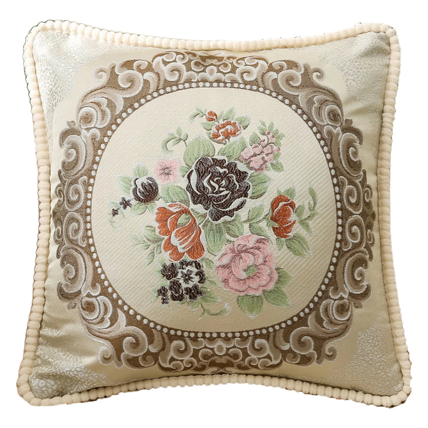 Housse de Coussin Décorative Jacquard 🌸 | Motifs Brodés – Douce &amp; Lavable