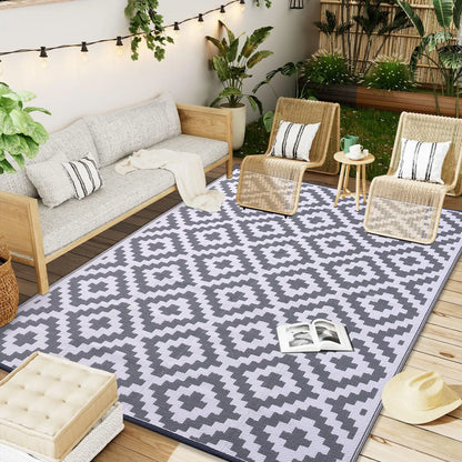 Tapis Extérieur Imperméable Réversible – Matière Recyclée – Terrasse, Balcon &amp; Pique-nique | 5 Tailles