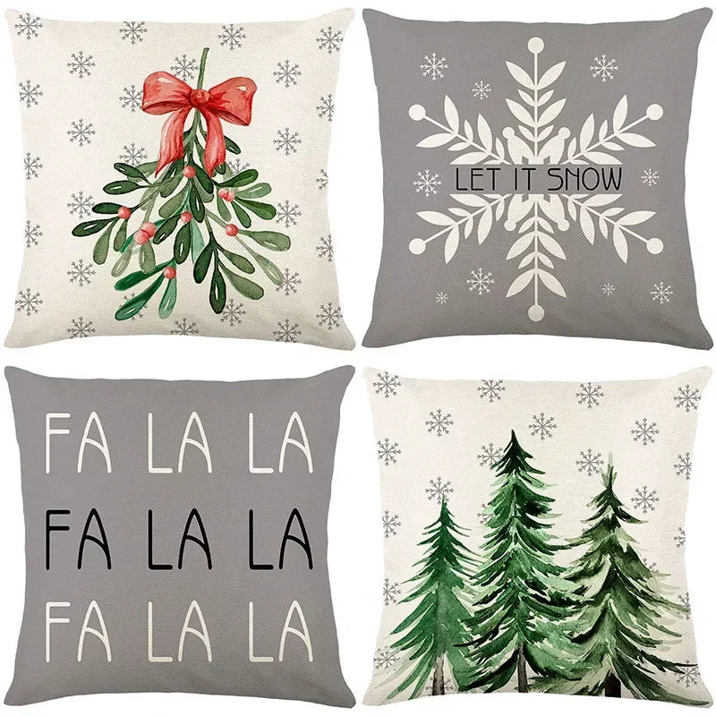 Housse de Coussin Noël ❄️🦨 | Flocons &amp; Cerfs – Décoration Fêtes &amp; Canapé