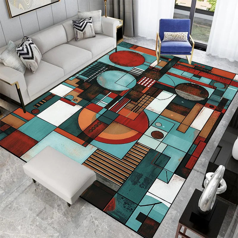Tapis Géométrique Nordique – Lavable, Antidérapant, Style Scandinave