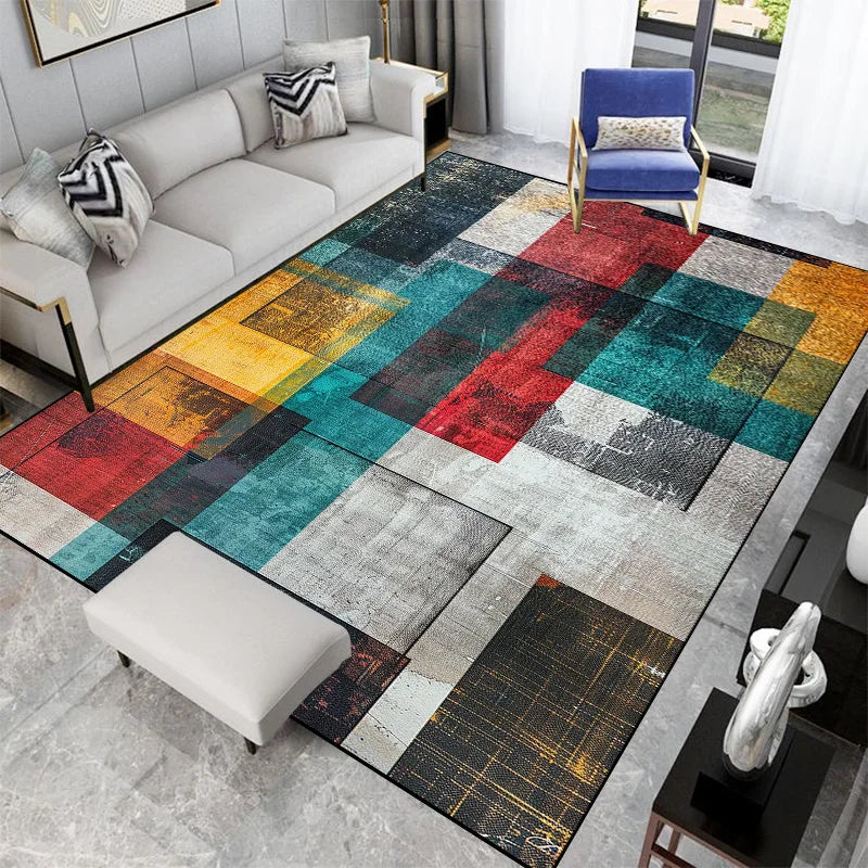 Tapis Géométrique Nordique – Lavable, Antidérapant, Style Scandinave