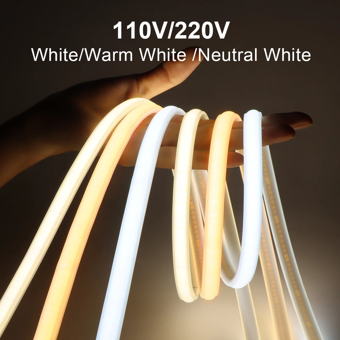 Ruban LED COB 220V – 288 LEDs/m, IP67 Étanche, Blanc Chaud/Neutre/Froid