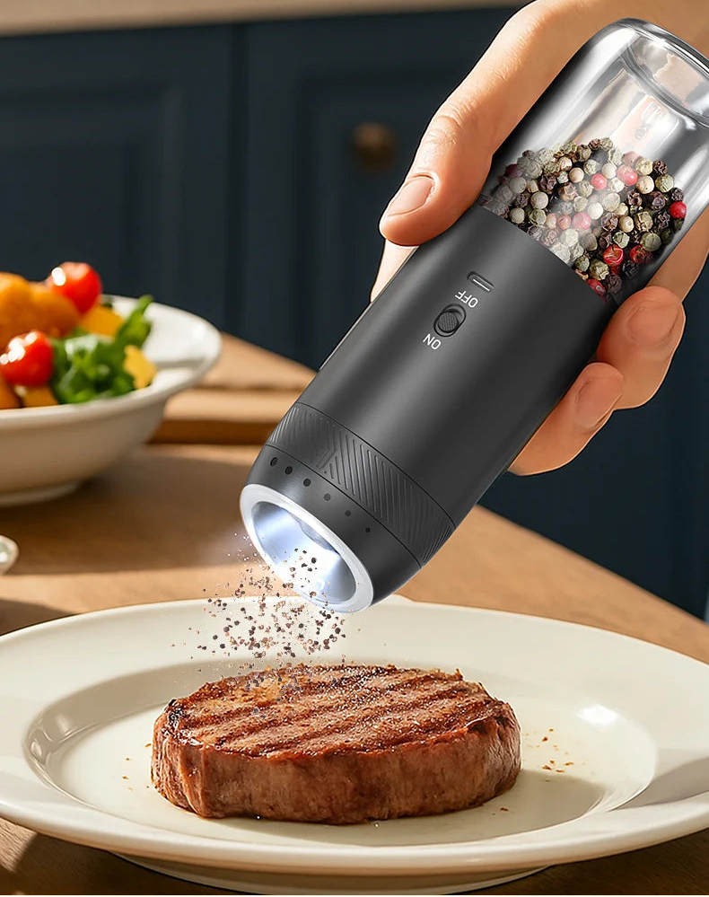 Moulin Électrique Sel &amp; Poivre – LED Intégrée, Gravité Automatique, Rechargeable – 1 ou 2 pièces