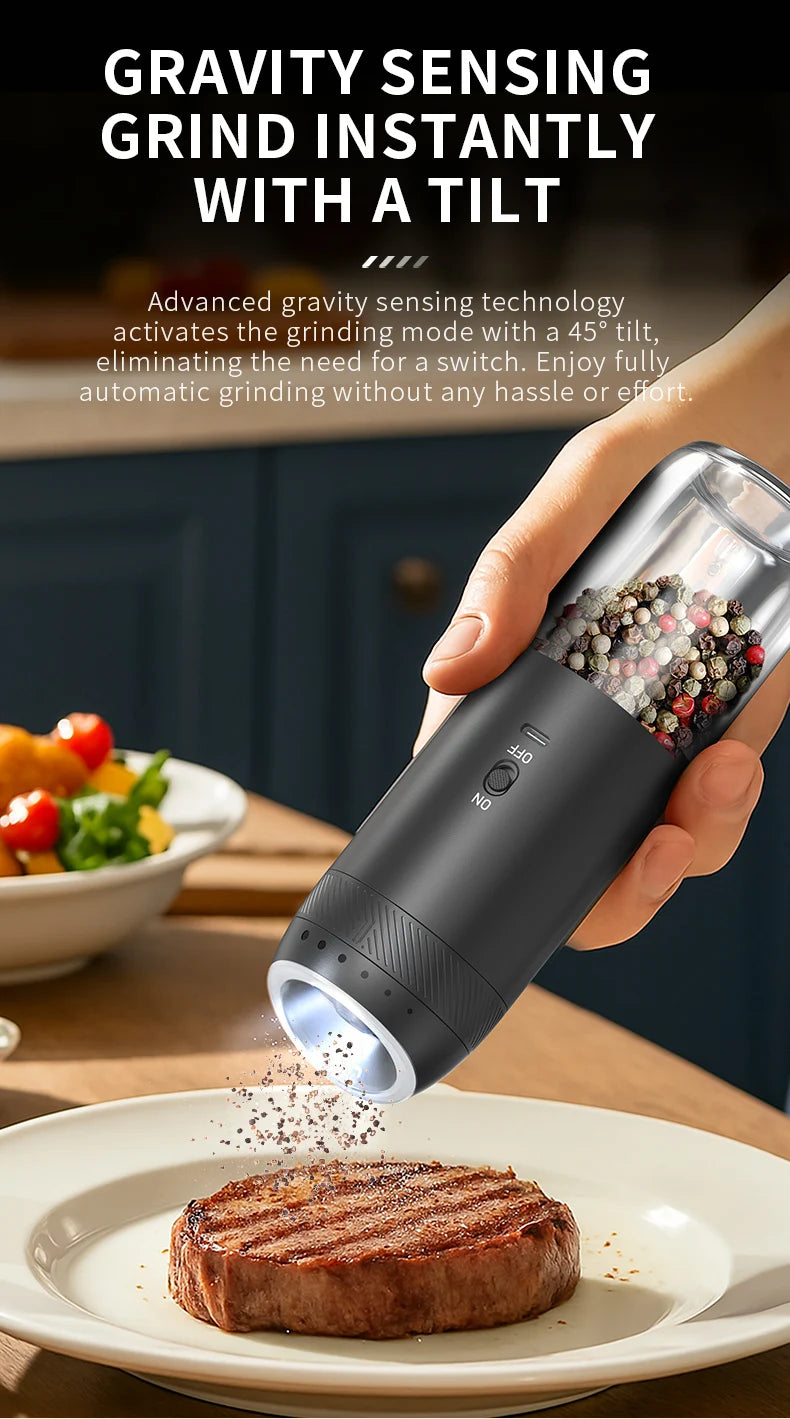 Electric Salt &amp; Pepper Grinder – Integrated LED, Automatic Gravity, Rechargeable – 1 or 2 pieces