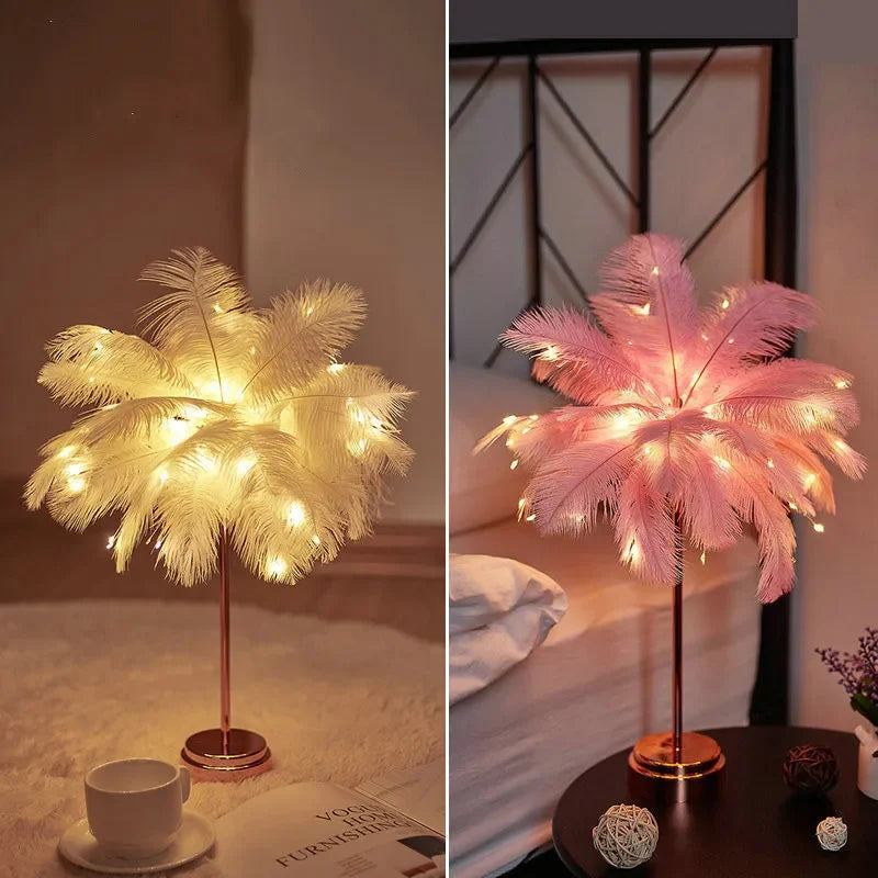 Lampe de Table Plumes LED – Touch Control &amp; Rechargeable – Déco Chambre &amp; Mariage
