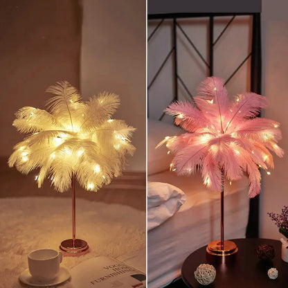 Lampe de Table Plumes LED – Touch Control &amp; Rechargeable – Déco Chambre &amp; Mariage