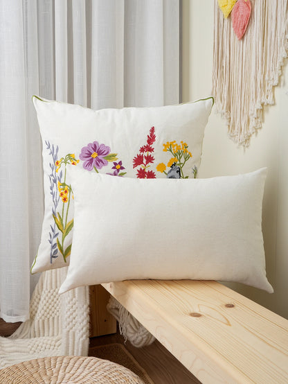 Housse de Coussin Brodée 🌸 | Fleurs &amp; Oiseaux – 3 Tailles – Zip Invisible – Déco Canapé