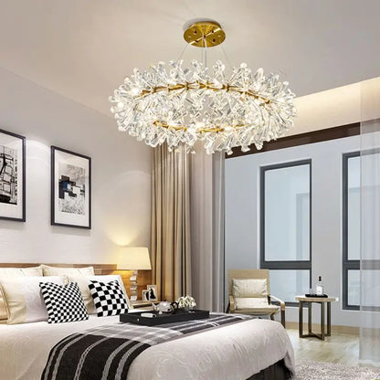 Lustre Fleur Cristal K9 LED – Suspension Luxe Nordique, Dia 40 à 100cm | Crystal Flower Chandelier