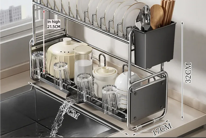 Égouttoir à Vaisselle avec Bac d’Égouttage – Antirouille – 1 ou 2 Niveaux – Gris &amp; Crème