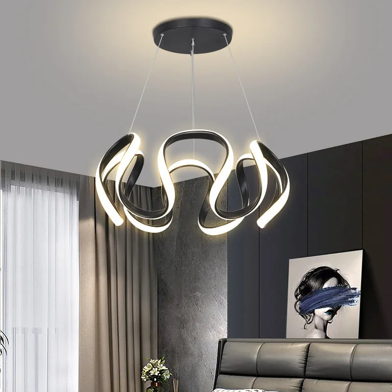 Lustre LED Suspendu Style Nordique – Design Art – Or, Noir ou Chrome – Dimmable Télécommande – Salon &amp; Cuisine