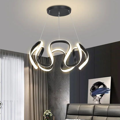 Lustre LED Suspendu Style Nordique – Design Art – Or, Noir ou Chrome – Dimmable Télécommande – Salon &amp; Cuisine