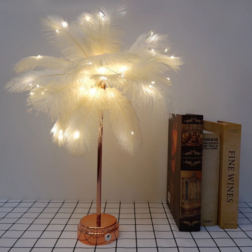 Lampe de Table Plumes LED – Touch Control &amp; Rechargeable – Déco Chambre &amp; Mariage