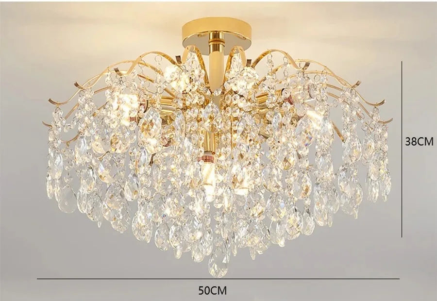 Lustre Cristal Doré LED 3 Couleurs – 6 à 14 Têtes, Plafonnier Luxe Moderne | Gold Crystal Chandelier