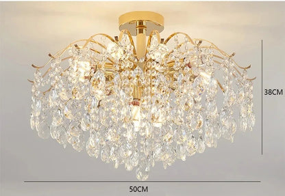 Lustre Cristal Doré LED 3 Couleurs – 6 à 14 Têtes, Plafonnier Luxe Moderne | Gold Crystal Chandelier