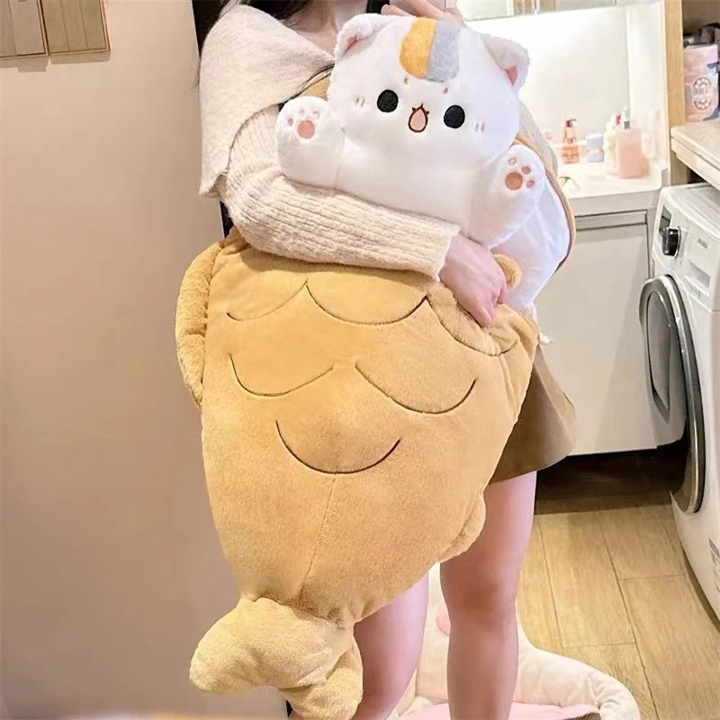 Peluche Kawaii Géante – Chat Taiyaki, Lapin Fraise &amp; Animaux Mignons | Coussin Doudou