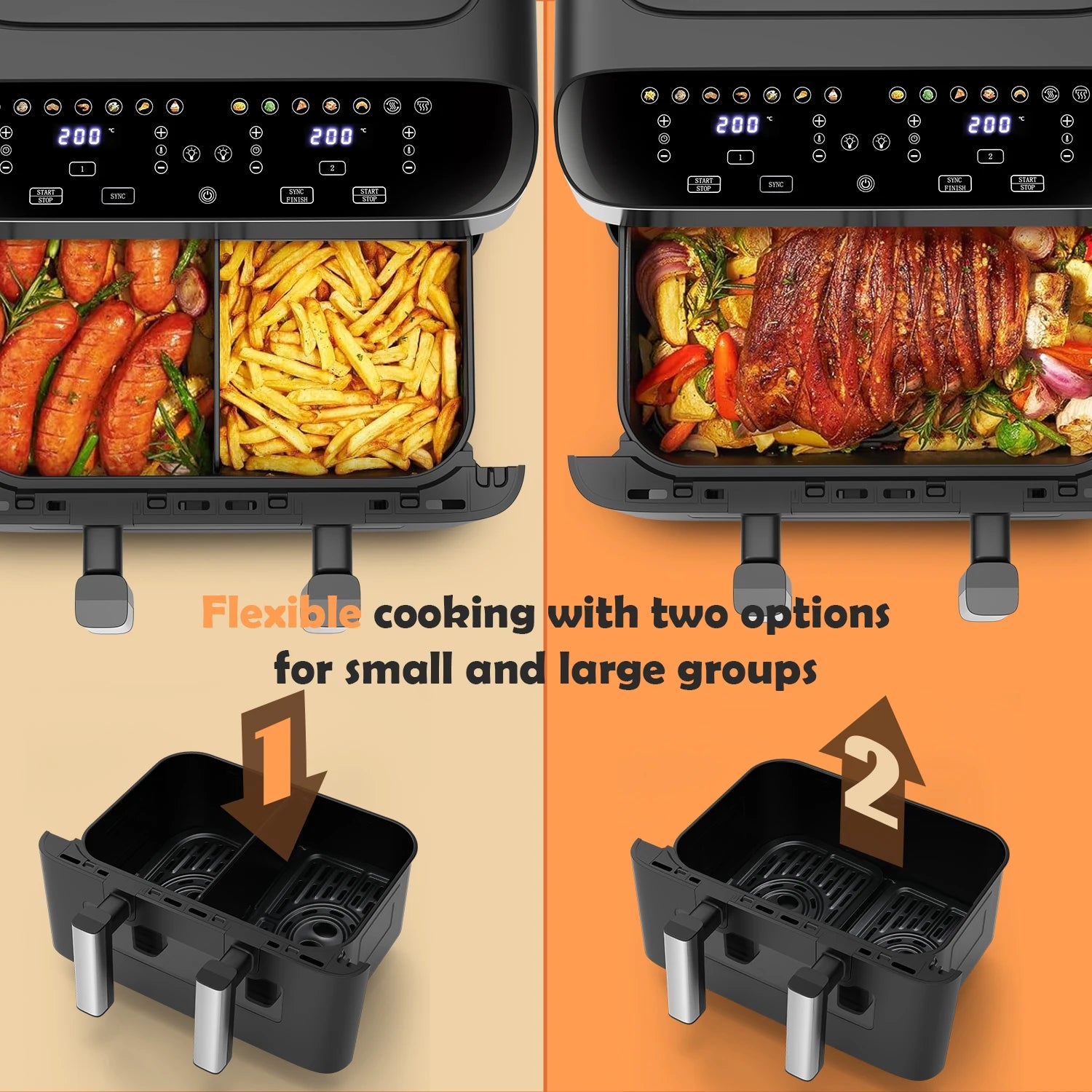Friteuse à Air Double Zone 10L 🍟 | 2400W – 8 Modes – Écran Tactile LED – Sans Huile