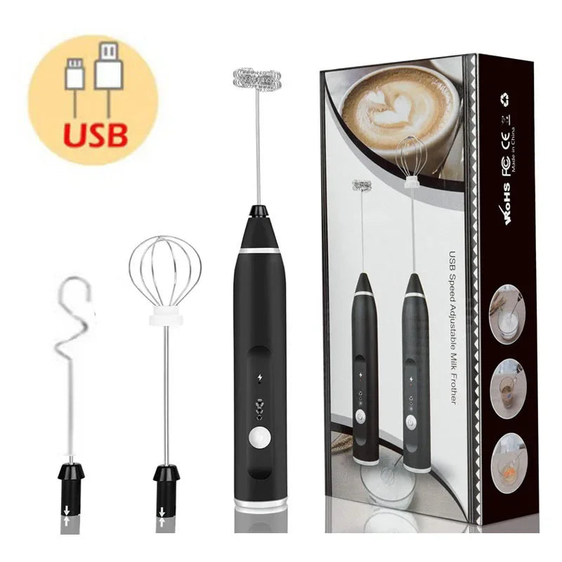 Mousseur à Lait Électrique USB – Mixeur à Main 3‑en‑1 pour Café &amp; Cappuccino