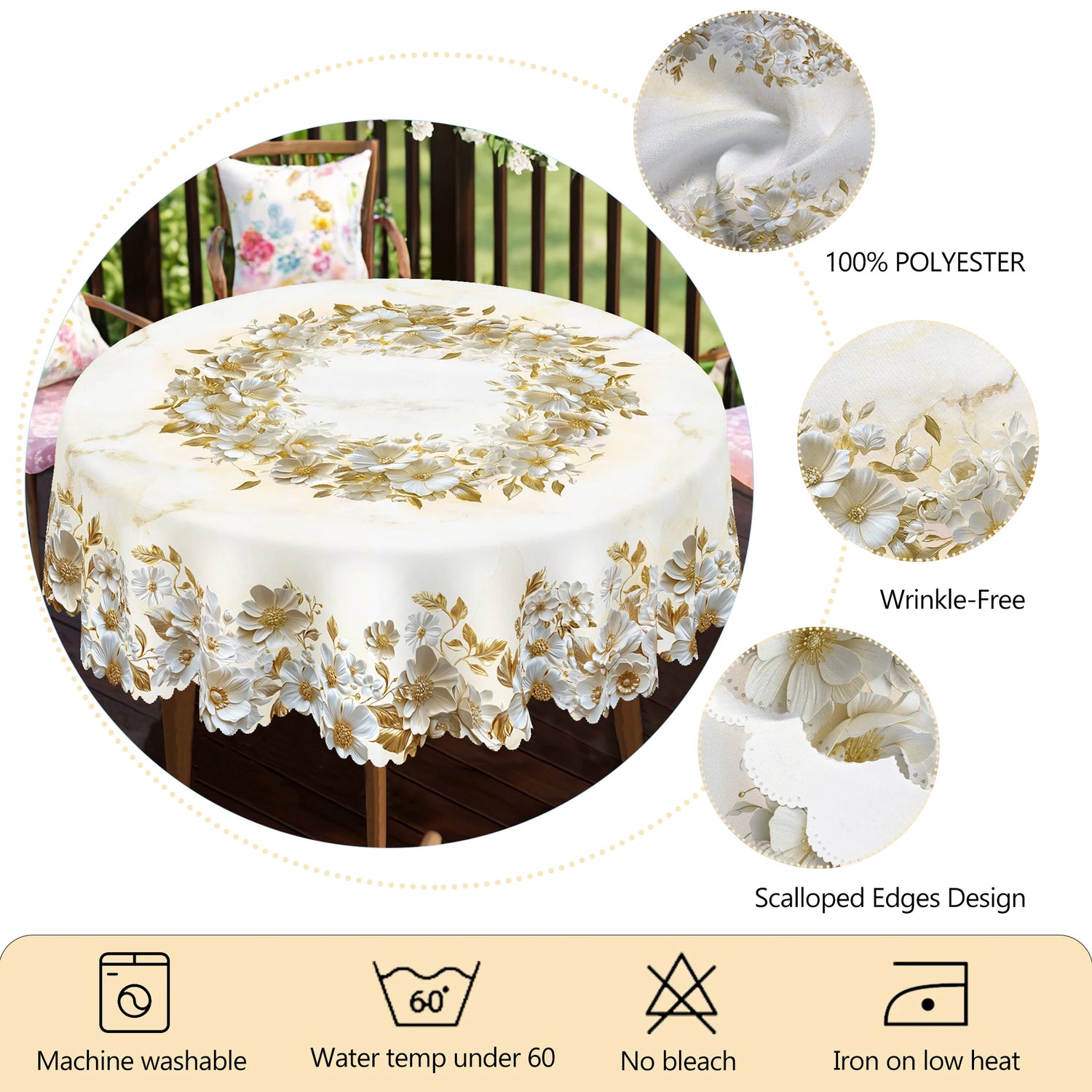 Nappe Florale Printanière Imperméable – Impression 3D – Ronde ou Carrée