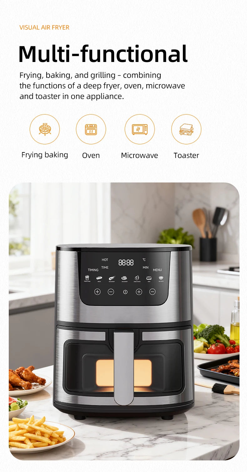 Friteuse à Air Visuelle 7L DIVEDEER – 1400W, Multifonction, Sans Huile