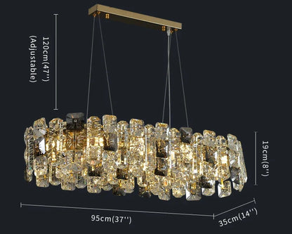 Lustre Cristal Ovale Doré LED – Salle à Manger &amp; îlot de Cuisine, L95 ou L120cm | Oval Gold Chandelier