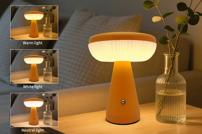 Lampe de Bureau Champignon LED – Tactile, Rechargeable &amp; Dimmable – Style Nordique